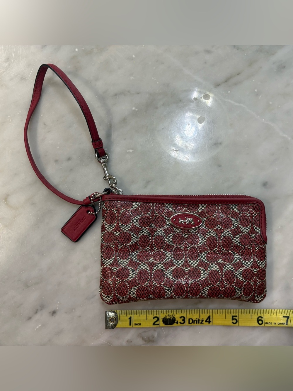 Coach Signature Red Monogram Wristlet Classic Compact Carry